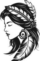 native indian girl in black and white ai generative png