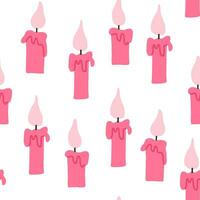 Pink Halloween pattern. Pink candles on white background. Romantic valentines day pattern in hand drawn style. vector