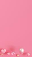 Pink background with hearts, stars, copy space. It's a girl animated backdrop with empty space for text. Baby shower or birthday invitation, party. Baby girl birth. Women's Day. Vertical video. 3D. video