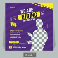 We are hiring job vacancy social media post banner design template with green and Yellopw color. vector