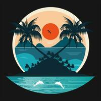 sunset beach illustration vector design