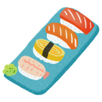 comida ilustración japonés nigiri Sushi bandeja garabatear decoración mano dibujado png