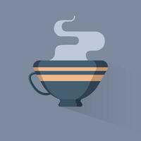 Coffee cup with steam on a gray background. Vector flat design object