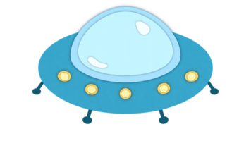 unidentified flying object UFO spaceship. Funny cartoon illustration of flying saucer on transparent background in style of cut paper. Extraterrestrial technologies and civilizations png