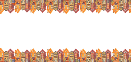 seamless horizontal pattern with vintage houses. Buying a house, housewarming. Drawing on transparent background png