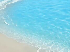 ligero azul mar olas con transparente Oceano agua y ligero reflexiones en arenoso playa. resumen agua onda textura, mar antecedentes para publicidad tropical viajar, verano descuentos ai generado foto