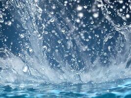 Fresco agua chapoteo en oscuro antecedentes. de cerca agua rociar desde olas con reflexión. agua golpear pared suelo. vívido emociones de enojo, ansiedad. ai generado foto