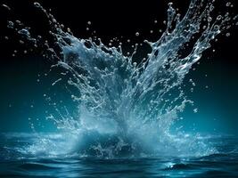 dark background with Water hit wall ground, explode into drop droplet. Fresh water splash on dark abstract oceanic background for any purpose. vivid emotions of anger, anxiety. ai generated photo