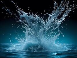 dark background with Water hit wall ground, explode into drop droplet. Fresh water splash on dark abstract oceanic background for any purpose. vivid emotions of anger, anxiety. photo