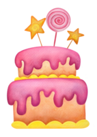 two tiered cake with dripping pink cherry icing, sponge cakes and strawberry cream. art isolated on transparent background. Suitable for bakery menus, pastry shops, holiday booklets, stickers png