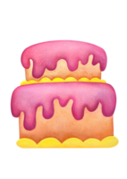 two tiered cake with dripping pink cherry icing, sponge cakes and strawberry cream. art isolated on transparent background. Suitable for bakery menus, pastry shops, holiday booklets, stickers png