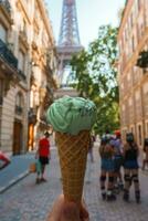 Ice Cream Enjoyment at the Eiffel Tower photo