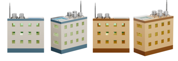 3d renderen van stad gebouw in voorkant en kant visie png