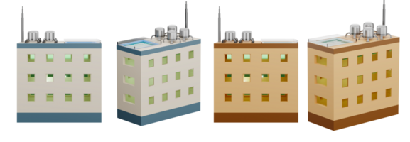 3d representación de ciudad edificio en frente y lado ver png