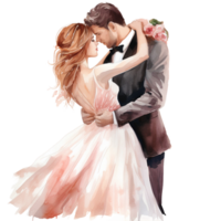 Modern bride and groom holding each other and kissing, wedding watercolor clipart, romantic mood AI Generated png