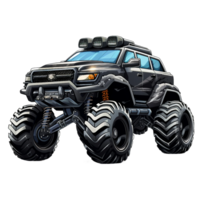 a blue monster truck watercolor clipart, side view AI Generated png