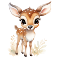 mignonne adorable bébé cerf dessin animé avec gros yeux, aquarelle ferme animal clipart ai généré png