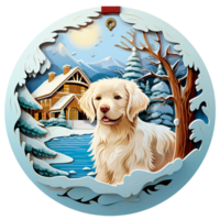 3d christmas winter round sign sublimation, dog with paper cut round frame AI Generated png