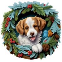 3d christmas winter round sign sublimation, dog and christmas decoration AI Generated png