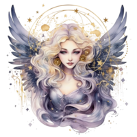 con alas diosas, celestial princesa, deidad, acuarela clipart ai generado png