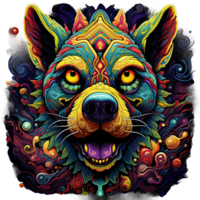 trippy blommig hund ClipArt psychedelic färger ai genererad png