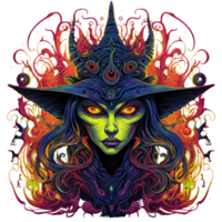 Gaze into the Unknown, Psychedelic Halloween Witch with Glowing Eye AI Generated png