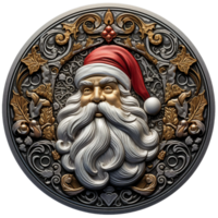 Weihnachten Santa claus im alt Münze Illustration Stil, Santa mit Weihnachten Ornament, graviert Metall Kunst ai generiert png