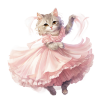 Victorian cat wearing early 1900's costume with pink color, watercolor clipart AI generated png