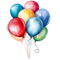 vibrant and bright Watercolor birthday balloon green, blue, yellow,, pink  orange colors for celebration AI Generated png