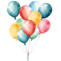 Watercolor birthday balloon, green, yellow, red colors for celebration  vibrant and bright AI Generated png