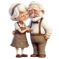 Chibi elderly old couple grandma-grandpa smile together and close, digital clipart AI Generated png