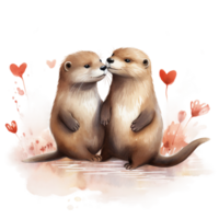 deux loutre couple embrasser, Valentin loutre, aquarelle clipart ai généré png