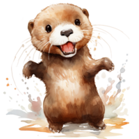 A playful otter standing in playful mode, digital watercolor clipart AI generated png