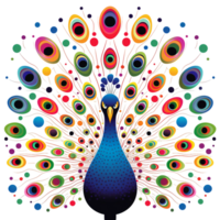 a Beautiful peacock with colorful feathers open looking straight to front, digital clipart, round shaped feather pattern AI Generated png