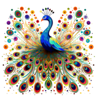 a Beautiful peacock with colorful feathers open side view, digital clipart, vibrant and blue AI Generated