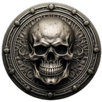 Distressed Gothic Coin with Haunting Skull Art, Vintage Metalwork AI Generated png