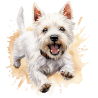 white terrier dog watercolor clipart isolated, highland dog animal digital graphic AI Generated png