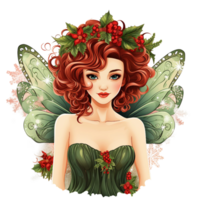 Cheerful Green and Red Christmas Fairy Clipart, Enchanting Magic AI Generated png