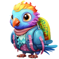 une coloré mignonne hibou avec bleu plume rond œil avec sac à dos numérique clipart pour retour à école thème ai généré png