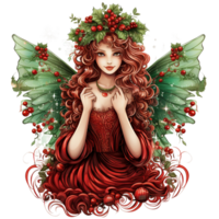 Little Cute Christmas Fairy Clipart, Green and Red Magic AI Generated png