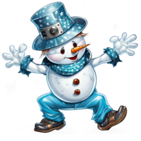 Christmas snowman with funny pose wearing blue isolated ai generated png