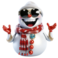 Christmas snowman wearing sunglass, laughing and winter clothes isolated ai generated png