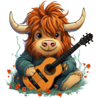 terras altas vaca aguarde guitarra musical instrumento ilustração isolado ai gerado png