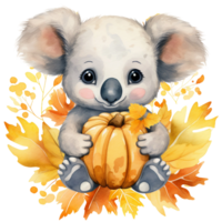 carino koala Tenere autunno zucca acquerello illustrazione isolato ai generato png