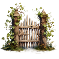 wooden fence with leaves isolated AI generated png