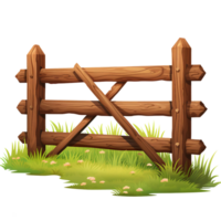 wooden fence with grass and flowers isolated AI generated png