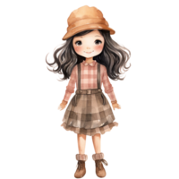 little girl in a dress of autumn fall fashion watercolor isolated  AI generated png