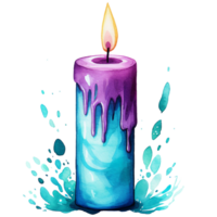 candle of hope, bright turquoise, purple and teal blue graphics, suicide prevention week watercolor clipart isolated AI generated png