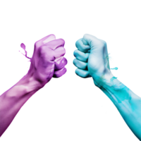 Supporting hands of two with strong motif and showing commitment, bright turquoise, purple and teal blue graphics, suicide prevention week watercolor clipart isolated AI generated png