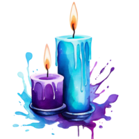 candles of hope light, bright turquoise, purple and teal blue graphics, suicide prevention week watercolor clipart isolated AI generated png